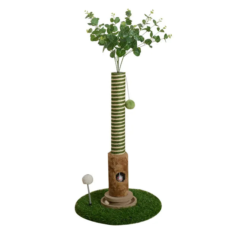 Cat Scratching Post 39'' with Artificial Plant - 4-In-1 Interactive Cat Tree Tower- Kitten Scratcher with Toy Balls & Dangling Ball - Indoor Cat Scratching Post with Ball - Sisal Rope - Post Tower - Modern Pet Furniture