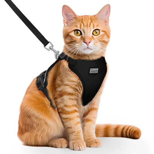 Cat Leash and Walking Lead, Adjustable Soft Harness Vest Anti-Escape for Cats, Easy Control Jacket with Reflective Strips and Breathable Design, Adjustable Safety Harness