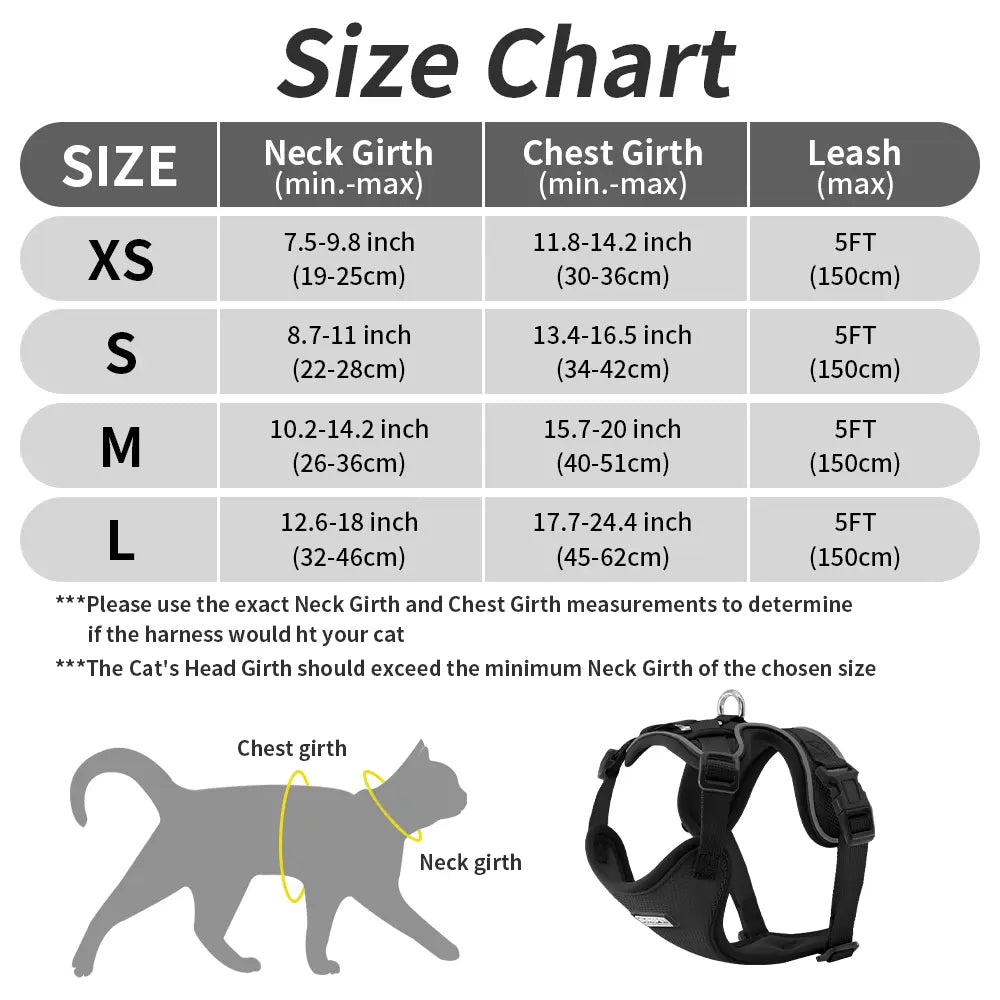 Cat Leash and Walking Lead, Adjustable Soft Harness Vest Anti-Escape for Cats, Easy Control Jacket with Reflective Strips and Breathable Design, Adjustable Safety Harness