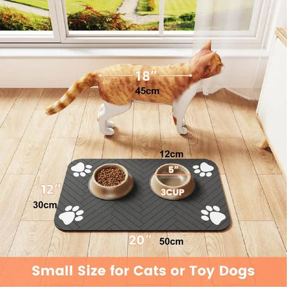 Quick-Drying Absorbent Pet Feeding Mat for Dogs and Cats, Non-Slip Rubber Bottom, Dark Polyester Surface for Indoor Use Thin Cold Lightweight Blanket Small Large Tiktokshopspringglowup