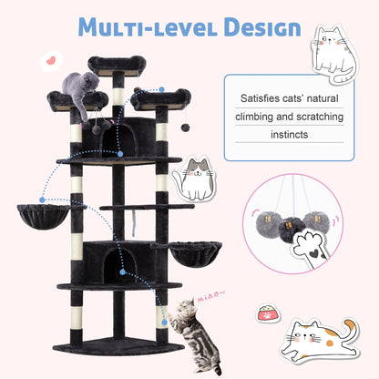 HOOMIC 73-Inch Fan-Shaped Corner Cat Tree, Space-Saving Multi-Level Tower with Cozy Condos, Perches, Baskets & Sisal Scratching Posts – Indoor Cat Activity Center#Mothersdaygift