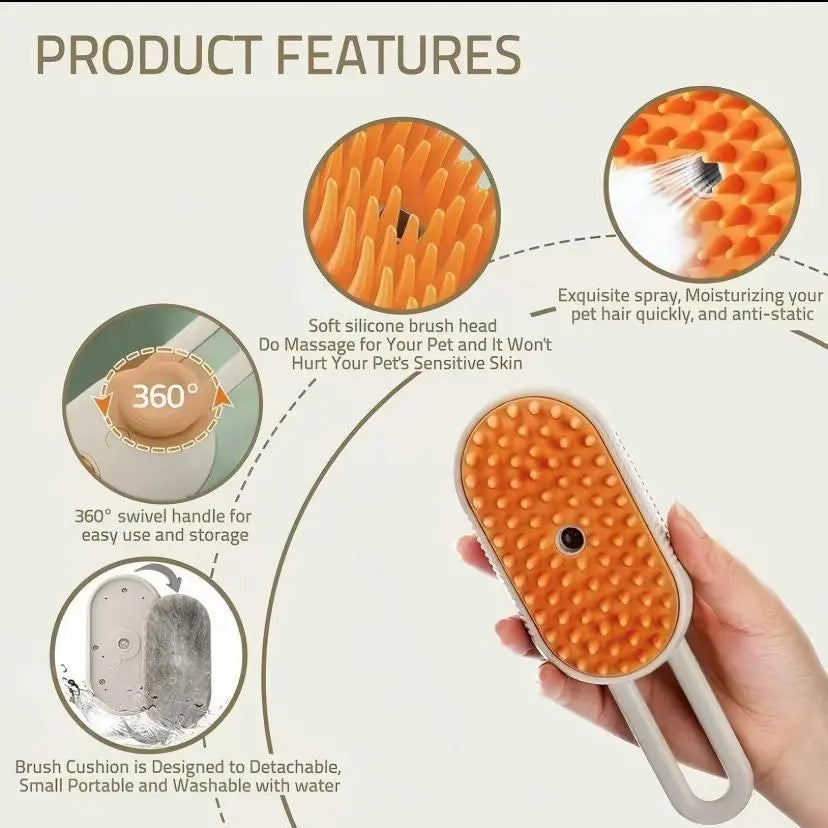 3 in 1 Pet Steam Brush Steamy Cat Brush Grooming Comb for Dogs Cats, Steam Pet Hair Remover with Adjustable Pet Steamy Mist, Remove Flying Fur Steam Advanced Pet Hair Removal Comb, Pet Pal Brush Cleaning Tool, Deshedding Steam Brush for Home Grooming Rand