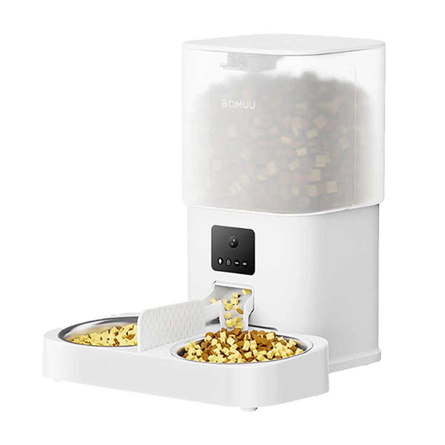 BOMUU Automatic Pet Feeder, Dual Stainless Steel Bowls,1080P HD Camera, APP Remote Feeding, 2.4G Wifi, Timed & Portion Control, Two-Way Audio, 10S Voice Record, 8 Meals per Day, Food Dispenser for Cats & Dogs, 6L Large Capacity