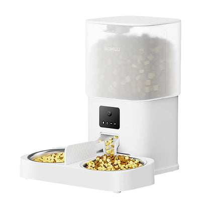 BOMUU Automatic Pet Feeder, Dual Stainless Steel Bowls,1080P HD Camera, APP Remote Feeding, 2.4G Wifi, Timed & Portion Control, Two-Way Audio, 10S Voice Record, 8 Meals per Day, Food Dispenser for Cats & Dogs, 6L Large Capacity