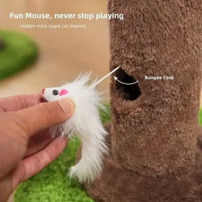 Cat Scratching Post 39'' with Artificial Plant - 4-In-1 Interactive Cat Tree Tower- Kitten Scratcher with Toy Balls & Dangling Ball - Indoor Cat Scratching Post with Ball - Sisal Rope - Post Tower - Modern Pet Furniture