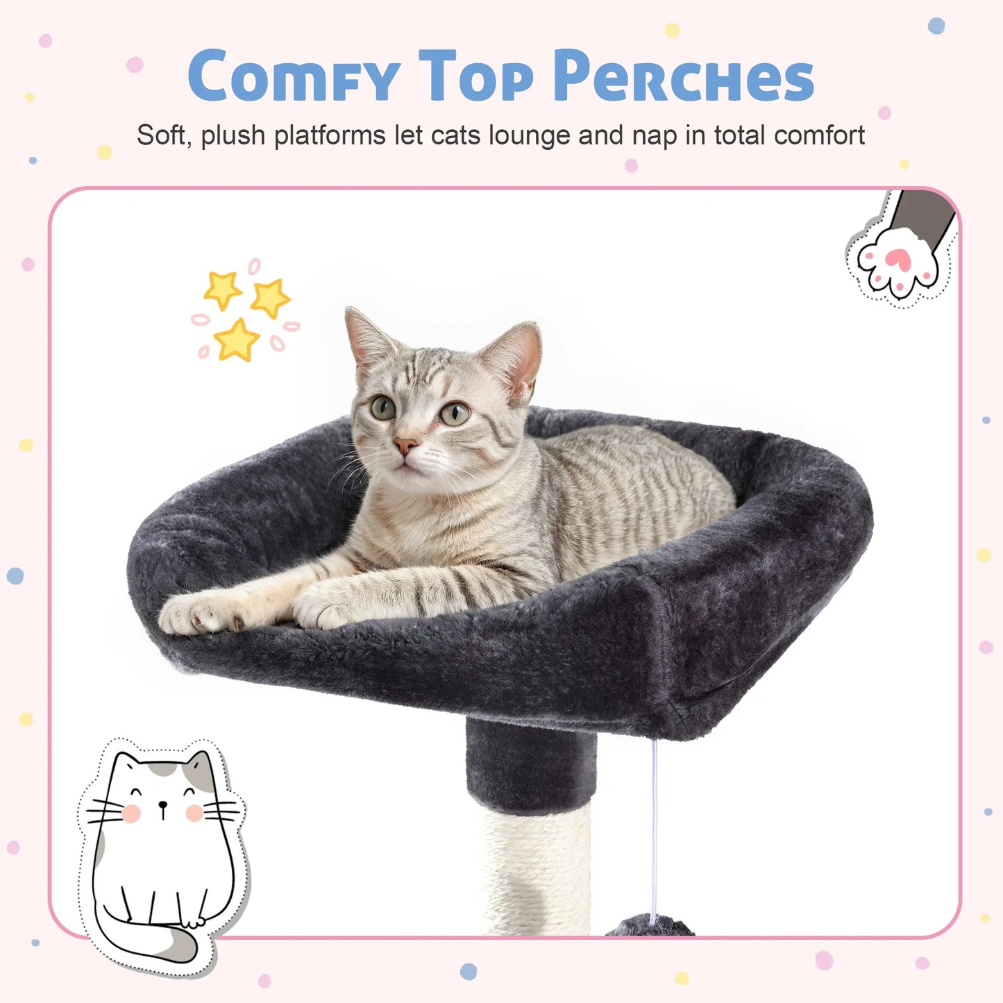 HOOMIC 73-Inch Fan-Shaped Corner Cat Tree, Space-Saving Multi-Level Tower with Cozy Condos, Perches, Baskets & Sisal Scratching Posts – Indoor Cat Activity Center#Mothersdaygift