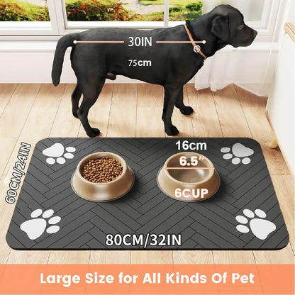 Quick-Drying Absorbent Pet Feeding Mat for Dogs and Cats, Non-Slip Rubber Bottom, Dark Polyester Surface for Indoor Use Thin Cold Lightweight Blanket Small Large Tiktokshopspringglowup