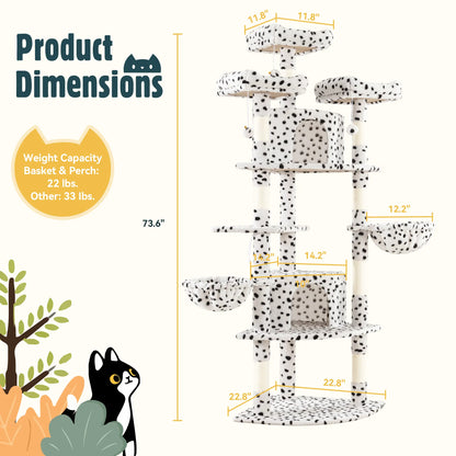 HOOMIC 73-Inch Fan-Shaped Corner Cat Tree, Space-Saving Multi-Level Tower with Cozy Condos, Perches, Baskets & Sisal Scratching Posts – Indoor Cat Activity Center#Mothersdaygift