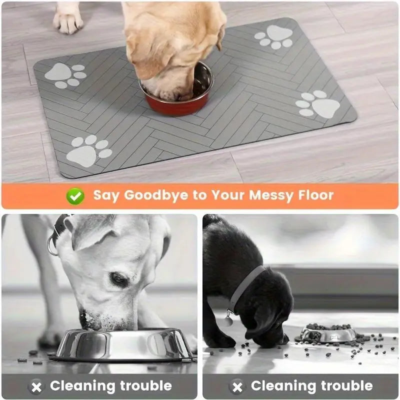 Quick-Drying Absorbent Pet Feeding Mat for Dogs and Cats, Non-Slip Rubber Bottom, Dark Polyester Surface for Indoor Use Thin Cold Lightweight Blanket Small Large Tiktokshopspringglowup