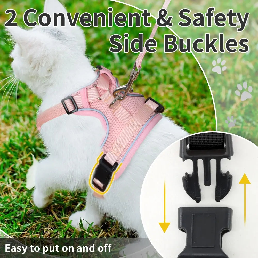 Cat Leash and Walking Lead, Adjustable Soft Harness Vest Anti-Escape for Cats, Easy Control Jacket with Reflective Strips and Breathable Design, Adjustable Safety Harness