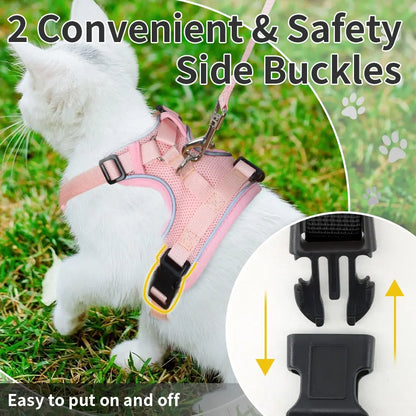 Cat Leash and Walking Lead, Adjustable Soft Harness Vest Anti-Escape for Cats, Easy Control Jacket with Reflective Strips and Breathable Design, Adjustable Safety Harness