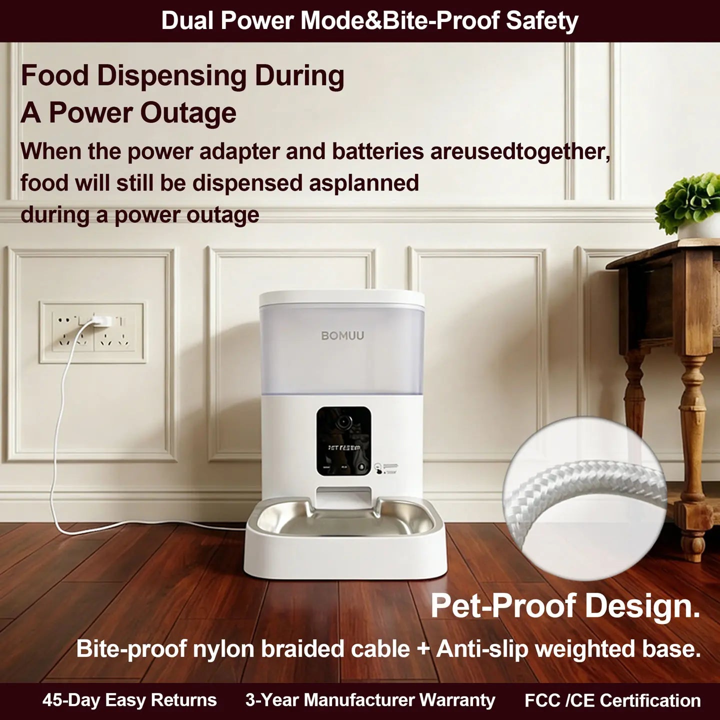 BOMUU Automatic Cat Feeder, 1080P HD Visible Video, APP Remote Feeding, 2.4G Wifi, Timed & Portioned Feeding, Voice Intercom, Programmable Multi-Meal, 8 Daily Meals, 10S Recording, Dry Food Dispenser, Desiccant Bag, for Cats & Dogs, 4L Large Capacity