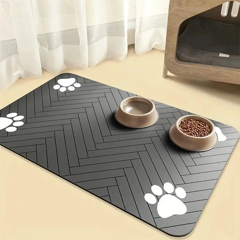 Quick-Drying Absorbent Pet Feeding Mat for Dogs and Cats, Non-Slip Rubber Bottom, Dark Polyester Surface for Indoor Use Thin Cold Lightweight Blanket Small Large Tiktokshopspringglowup