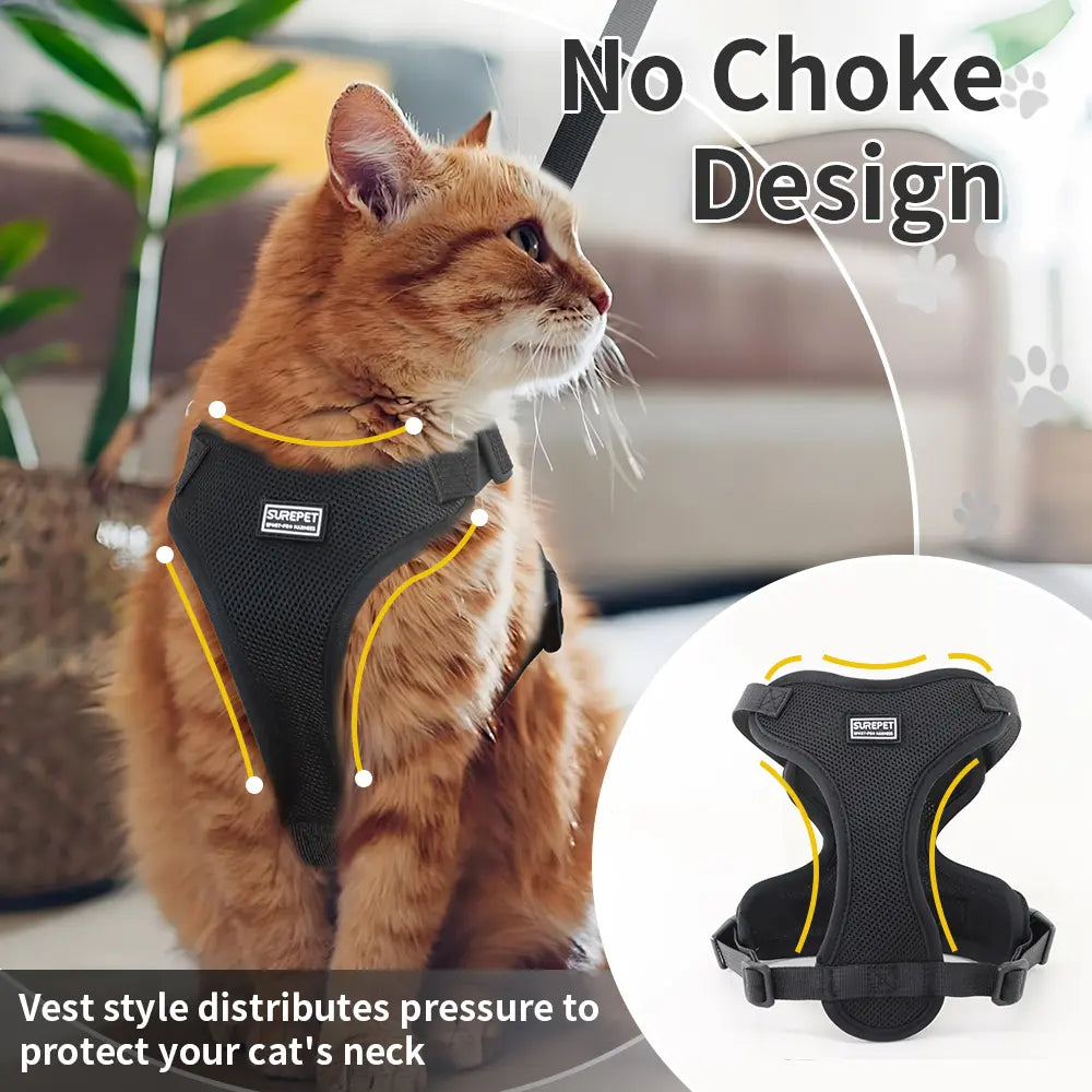 Cat Leash and Walking Lead, Adjustable Soft Harness Vest Anti-Escape for Cats, Easy Control Jacket with Reflective Strips and Breathable Design, Adjustable Safety Harness
