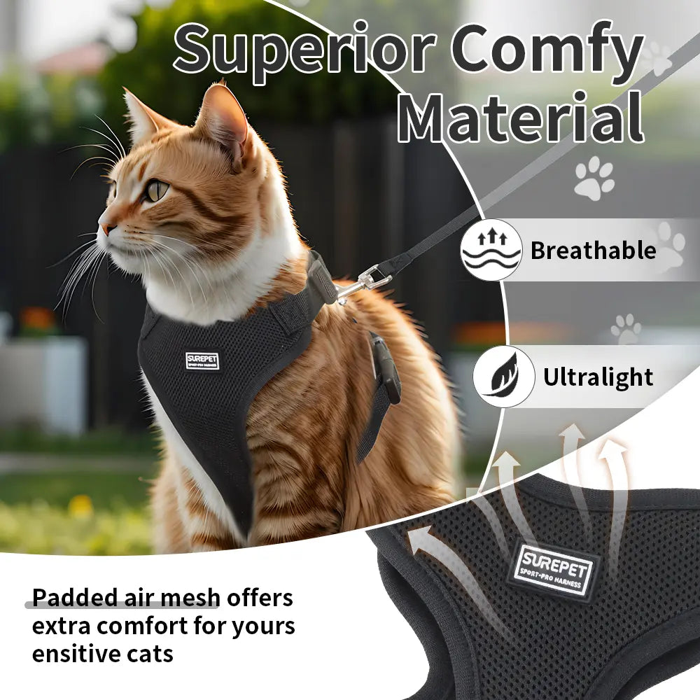 Cat Leash and Walking Lead, Adjustable Soft Harness Vest Anti-Escape for Cats, Easy Control Jacket with Reflective Strips and Breathable Design, Adjustable Safety Harness