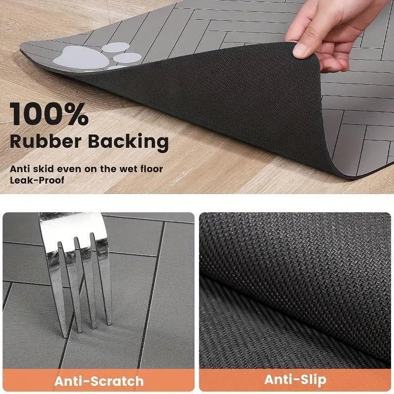 Quick-Drying Absorbent Pet Feeding Mat for Dogs and Cats, Non-Slip Rubber Bottom, Dark Polyester Surface for Indoor Use Thin Cold Lightweight Blanket Small Large Tiktokshopspringglowup