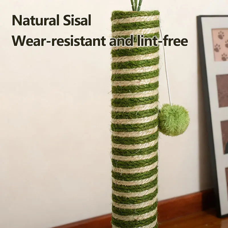 Cat Scratching Post 39'' with Artificial Plant - 4-In-1 Interactive Cat Tree Tower- Kitten Scratcher with Toy Balls & Dangling Ball - Indoor Cat Scratching Post with Ball - Sisal Rope - Post Tower - Modern Pet Furniture