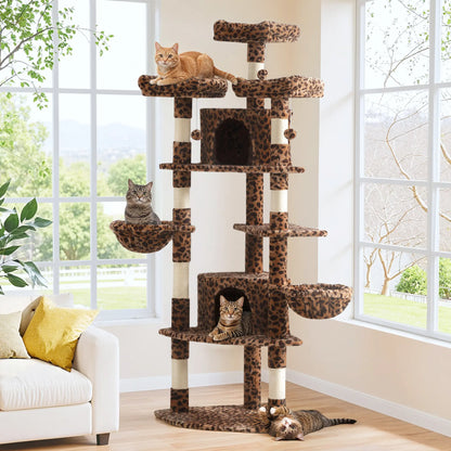 HOOMIC 73-Inch Fan-Shaped Corner Cat Tree, Space-Saving Multi-Level Tower with Cozy Condos, Perches, Baskets & Sisal Scratching Posts – Indoor Cat Activity Center#Mothersdaygift