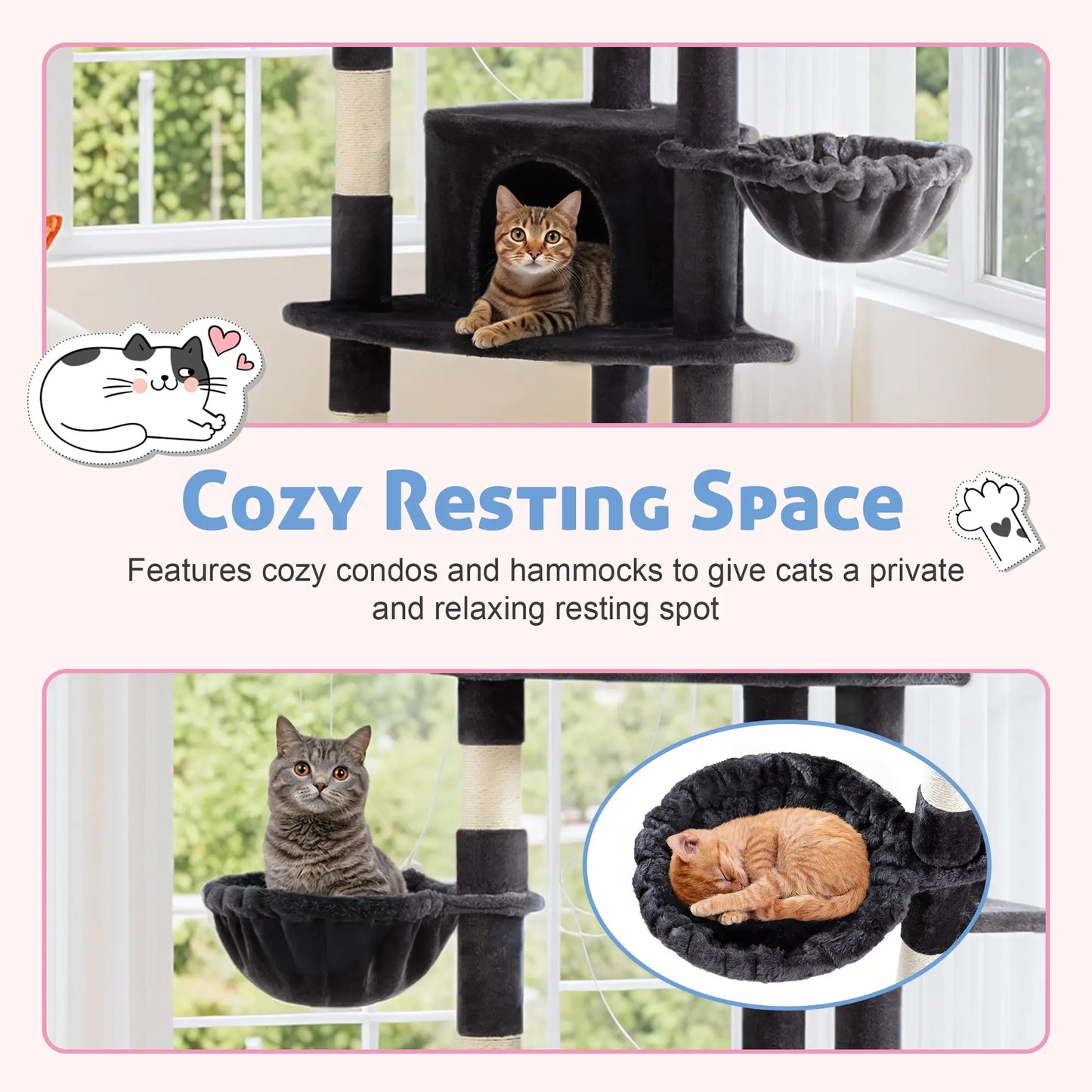HOOMIC 73-Inch Fan-Shaped Corner Cat Tree, Space-Saving Multi-Level Tower with Cozy Condos, Perches, Baskets & Sisal Scratching Posts – Indoor Cat Activity Center#Mothersdaygift