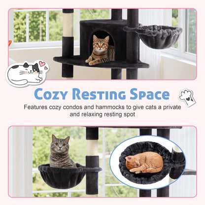 HOOMIC 73-Inch Fan-Shaped Corner Cat Tree, Space-Saving Multi-Level Tower with Cozy Condos, Perches, Baskets & Sisal Scratching Posts – Indoor Cat Activity Center#Mothersdaygift