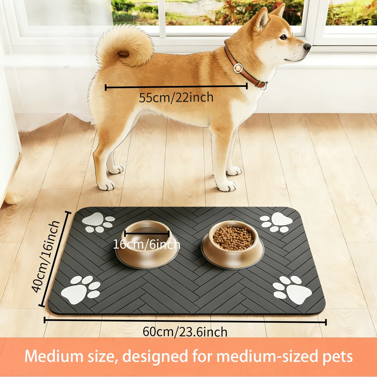 Quick-Drying Absorbent Pet Feeding Mat for Dogs and Cats, Non-Slip Rubber Bottom, Dark Polyester Surface for Indoor Use Thin Cold Lightweight Blanket Small Large Tiktokshopspringglowup