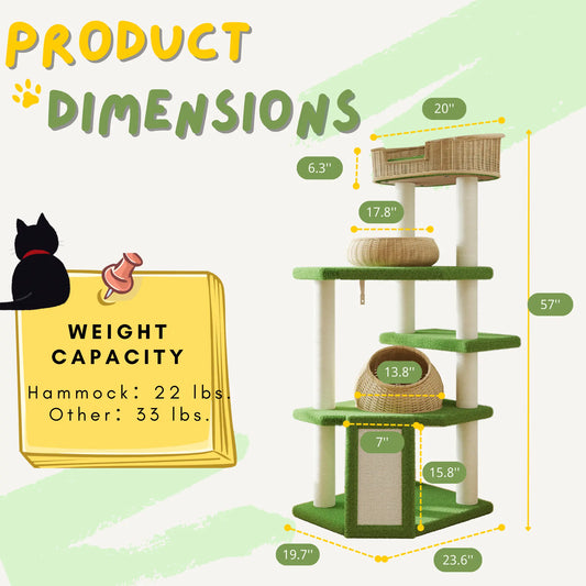 Muticor 57/74/81-Inch Cat Tree Tower with Wicker Baskets & Plush Lamb Wool Perches