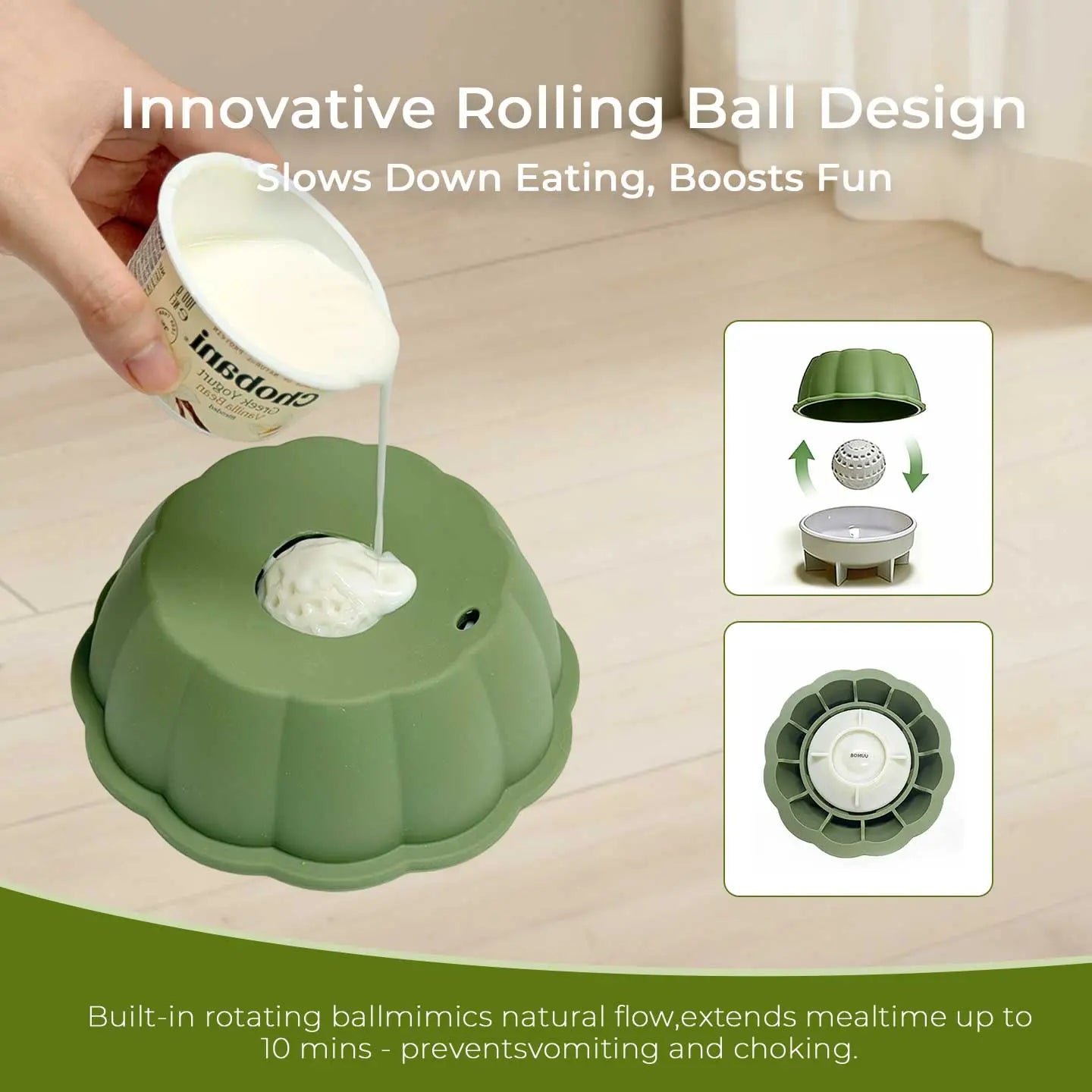 BOMUU Liquid Slow Feeder Dog Bowl, Innovative 360° Rotating Ball for Bone Broth and Yogurt, Scientifically Designed to Slow down Fast Eaters and Boost Digestion, Universal Fit for All Canine Companions