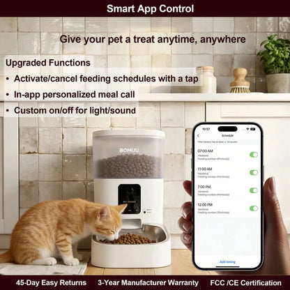 BOMUU Automatic Cat Feeder, 1080P HD Visible Video, APP Remote Feeding, 2.4G Wifi, Timed & Portioned Feeding, Voice Intercom, Programmable Multi-Meal, 8 Daily Meals, 10S Recording, Dry Food Dispenser, Desiccant Bag, for Cats & Dogs, 4L Large Capacity