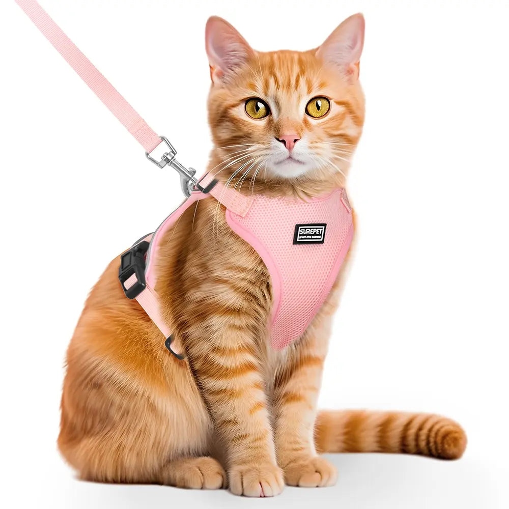 Cat Leash and Walking Lead, Adjustable Soft Harness Vest Anti-Escape for Cats, Easy Control Jacket with Reflective Strips and Breathable Design, Adjustable Safety Harness