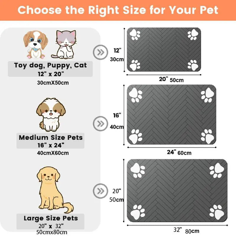 Quick-Drying Absorbent Pet Feeding Mat for Dogs and Cats, Non-Slip Rubber Bottom, Dark Polyester Surface for Indoor Use Thin Cold Lightweight Blanket Small Large Tiktokshopspringglowup