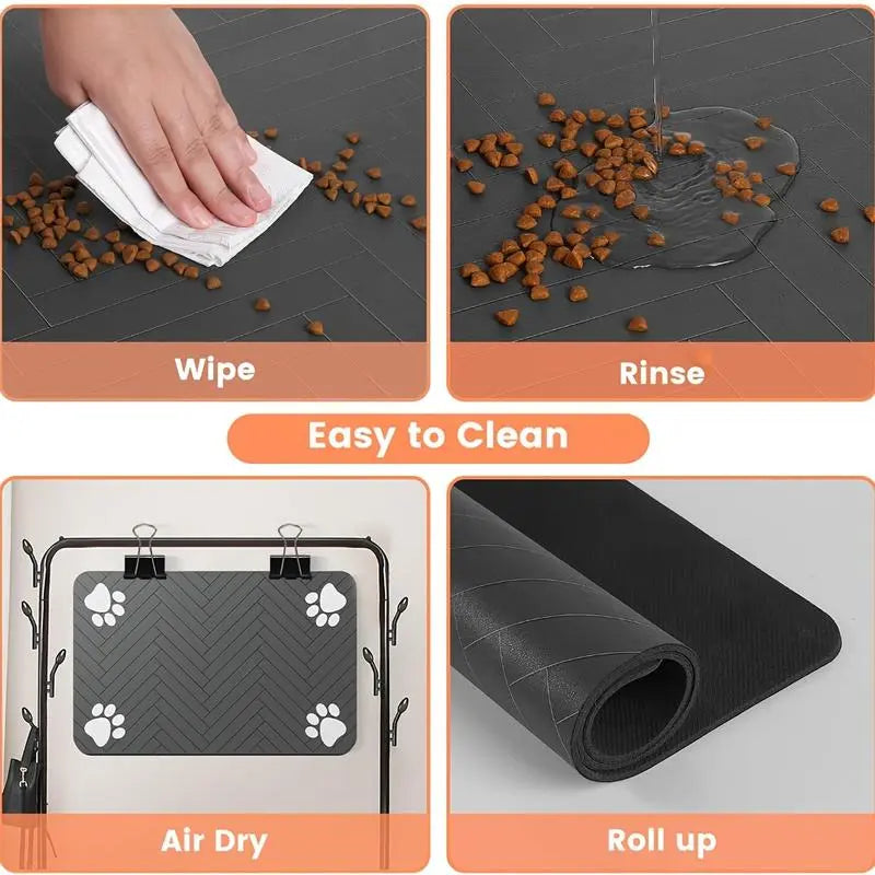 Quick-Drying Absorbent Pet Feeding Mat for Dogs and Cats, Non-Slip Rubber Bottom, Dark Polyester Surface for Indoor Use Thin Cold Lightweight Blanket Small Large Tiktokshopspringglowup