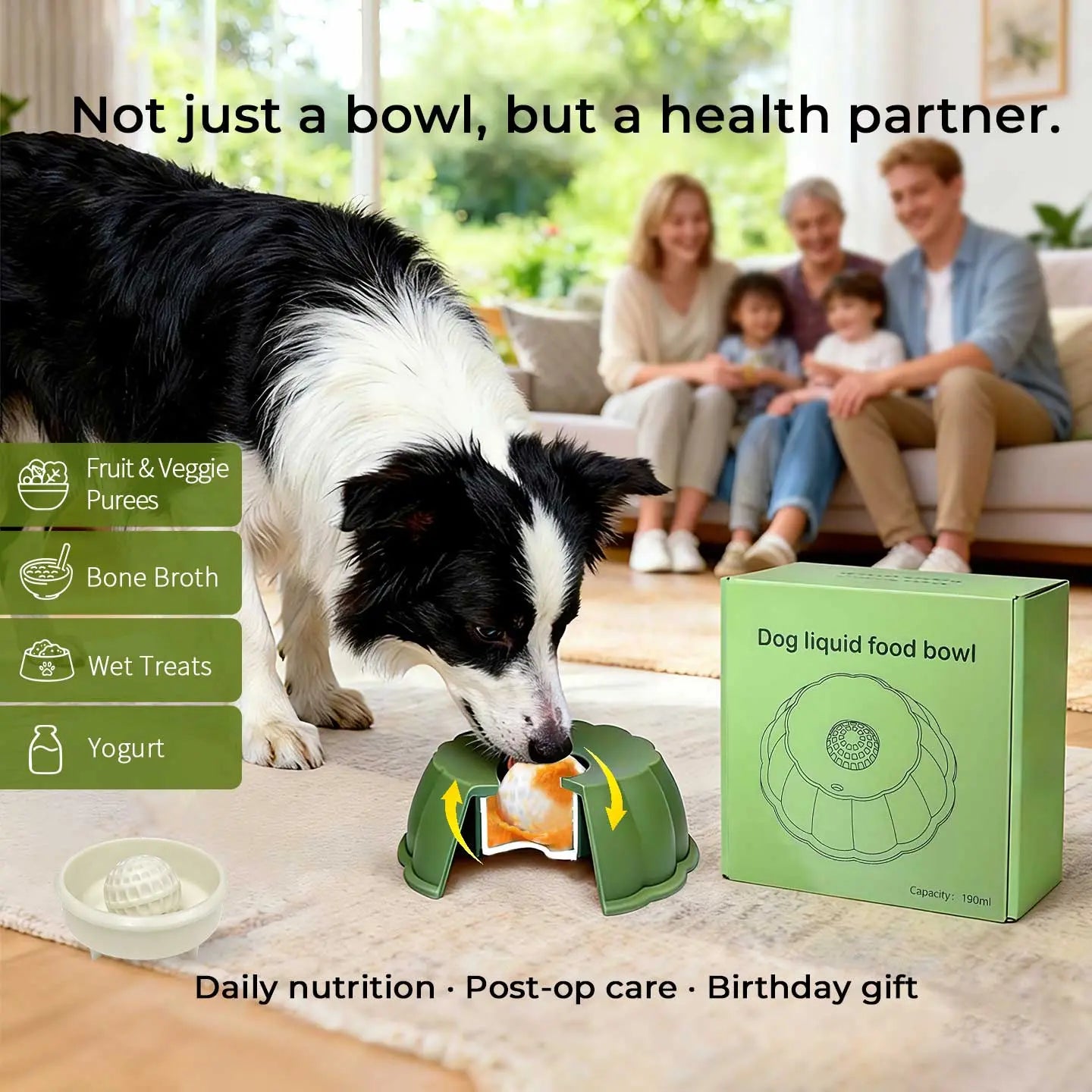 BOMUU Liquid Slow Feeder Dog Bowl, Innovative 360° Rotating Ball for Bone Broth and Yogurt, Scientifically Designed to Slow down Fast Eaters and Boost Digestion, Universal Fit for All Canine Companions